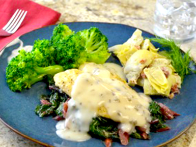 Lemon Herb Tilapia with Swiss Chard, Artichoke Mix and Broccoli Florets